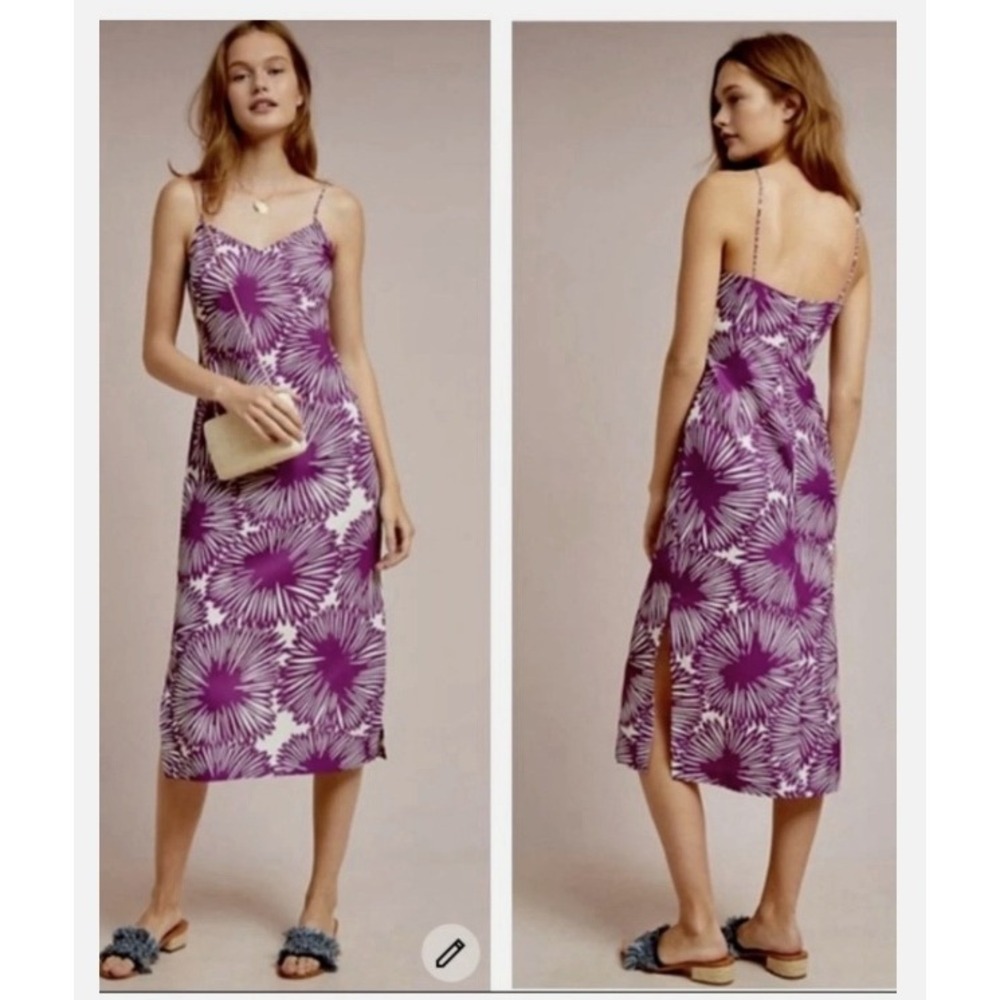 Tracy Reese x Anthropologie Floral Satin Midi Slip Dress 4‎ Boho Chic Plum Cream